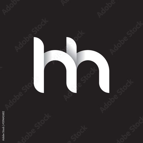 Initial lowercase letter hh, linked circle rounded logo with shadow gradient, white color on black background
