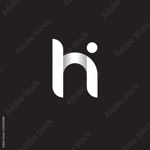 Initial lowercase letter hi, linked circle rounded logo with shadow gradient, white color on black background