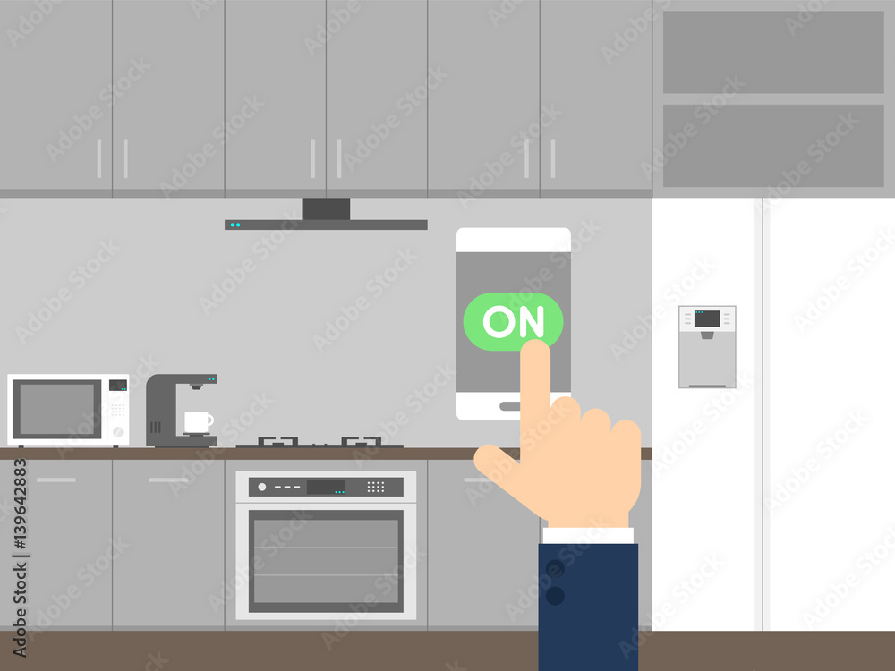 Smart kitchen technology concept control with smart phone Smart kitchen technology concept control with smart phone