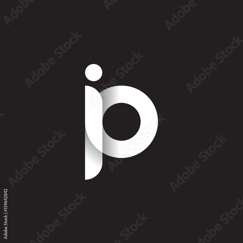 Initial lowercase letter ip, linked circle rounded logo with shadow gradient, white color on black background