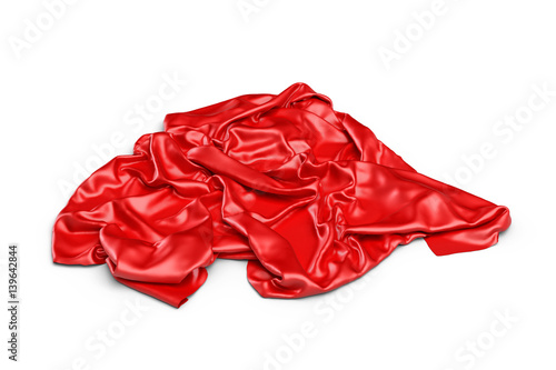 3d rendering of a piece of red satin clothes is lying down isolated on white background