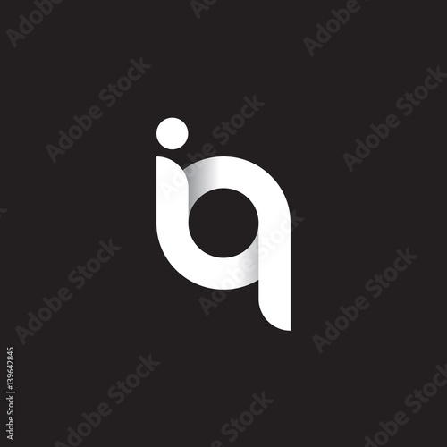 Initial lowercase letter iq, linked circle rounded logo with shadow gradient, white color on black background