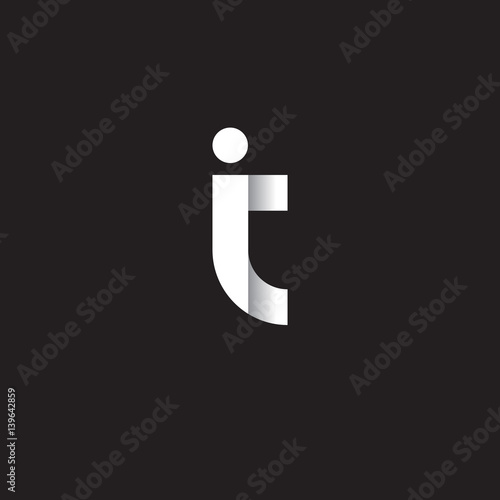 Initial lowercase letter it, linked circle rounded logo with shadow gradient, white color on black background photo