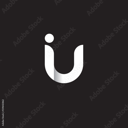 Initial lowercase letter iu, linked circle rounded logo with shadow gradient, white color on black background