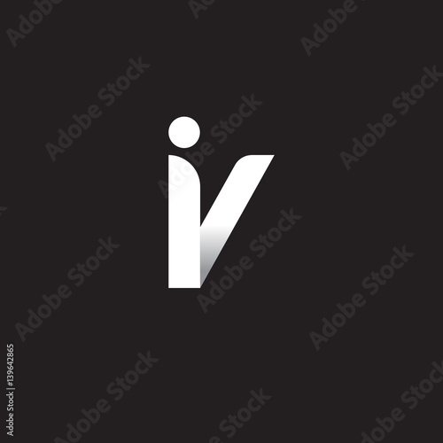 Initial lowercase letter iv, linked circle rounded logo with shadow gradient, white color on black background