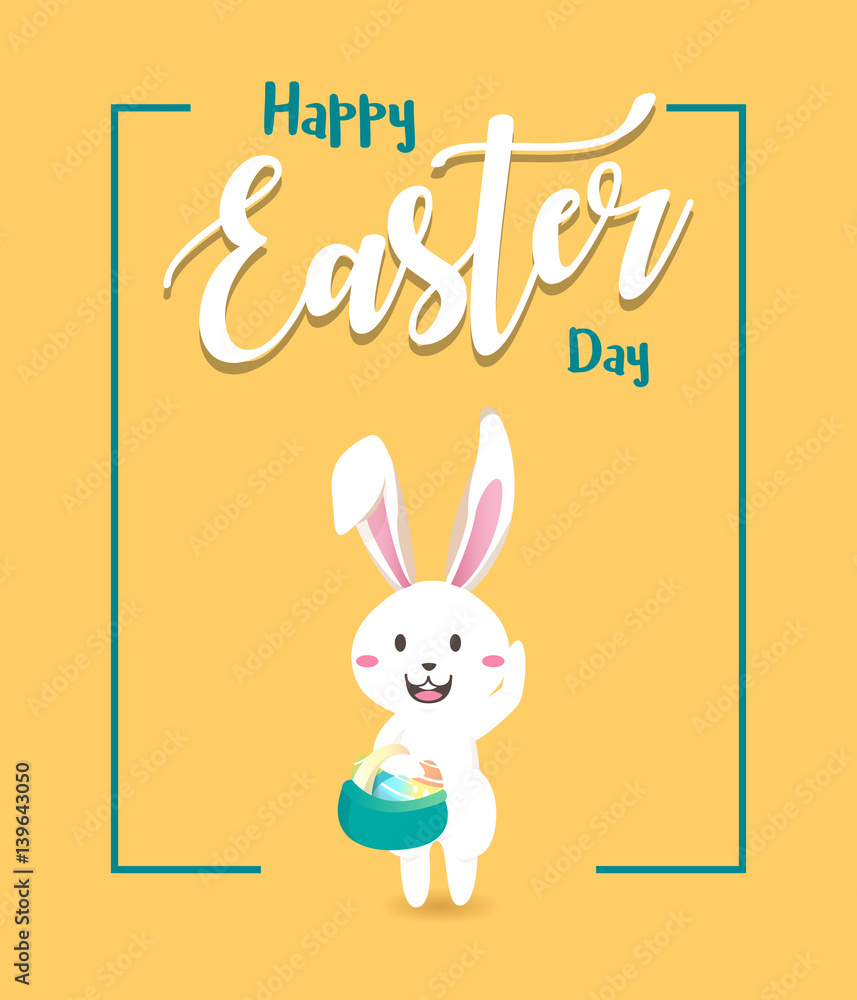 Happy easter day with white Easter rabbit. Happy easter day with white Easter rabbit.