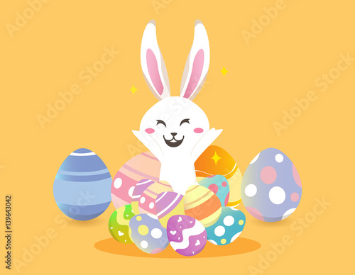 Happy easter day with white Easter rabbit.
