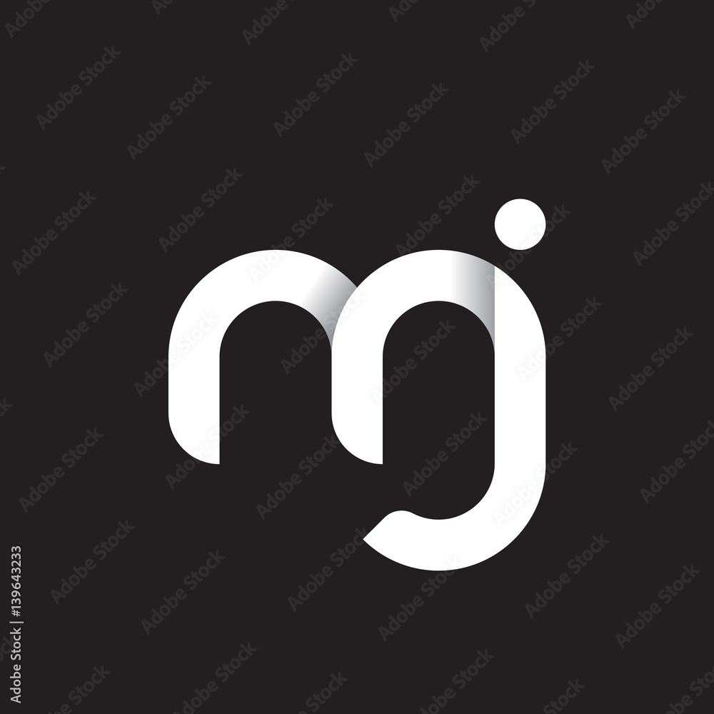 Initial lowercase letter mj, linked circle rounded logo with shadow gradient, white color on black background Initial lowercase letter mj, linked circle rounded logo with shadow gradient, white color on black background