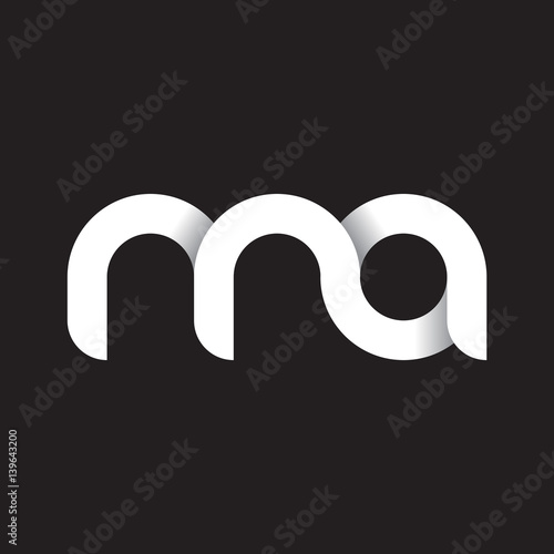 Initial lowercase letter ma, linked circle rounded logo with shadow gradient, white color on black background