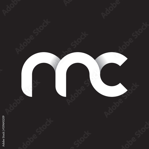 Initial lowercase letter mc, linked circle rounded logo with shadow gradient, white color on black background