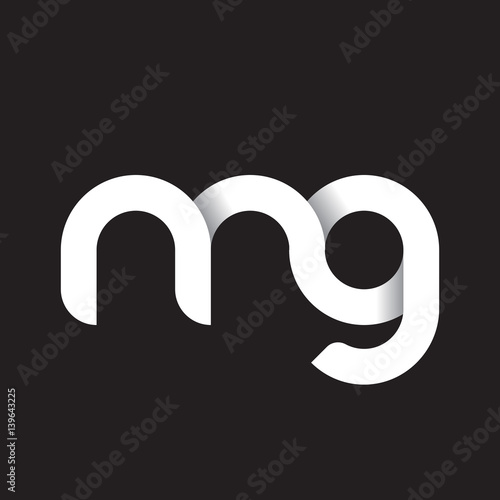 Initial lowercase letter mg, linked circle rounded logo with shadow gradient, white color on black background
