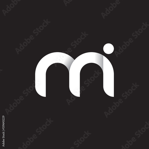 Initial lowercase letter mi, linked circle rounded logo with shadow gradient, white color on black background