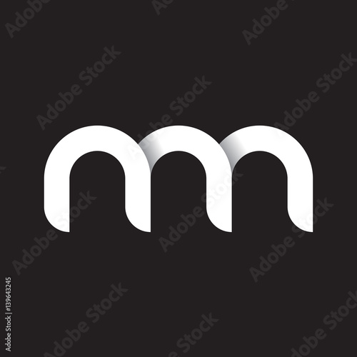 Initial lowercase letter mn, linked circle rounded logo with shadow gradient, white color on black background