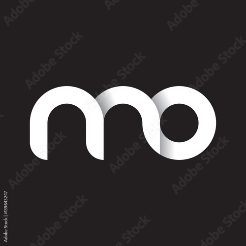 Initial lowercase letter mo, linked circle rounded logo with shadow gradient, white color on black background photo