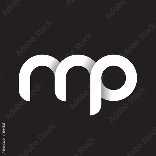 Initial lowercase letter mp, linked circle rounded logo with shadow gradient, white color on black background