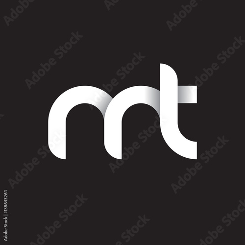 Initial lowercase letter mt, linked circle rounded logo with shadow gradient, white color on black background