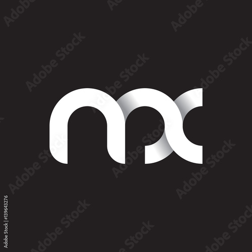 Initial lowercase letter mx, linked circle rounded logo with shadow gradient, white color on black background