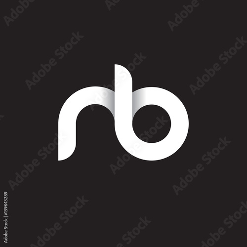Initial lowercase letter nb, linked circle rounded logo with shadow gradient, white color on black background
