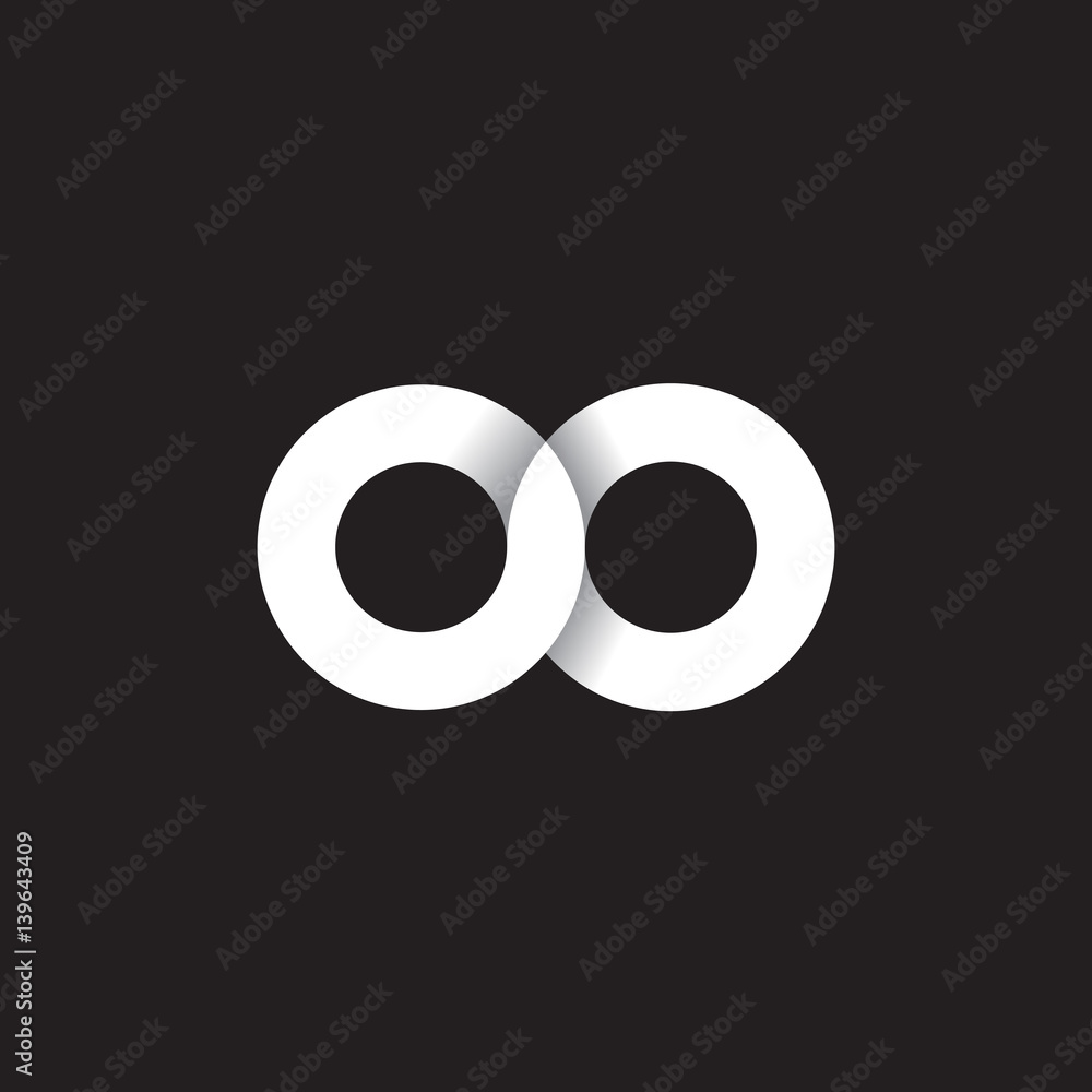 Initial lowercase letter oo, linked circle rounded logo with shadow gradient, white color on black background Initial lowercase letter oo, linked circle rounded logo with shadow gradient, white color on black background