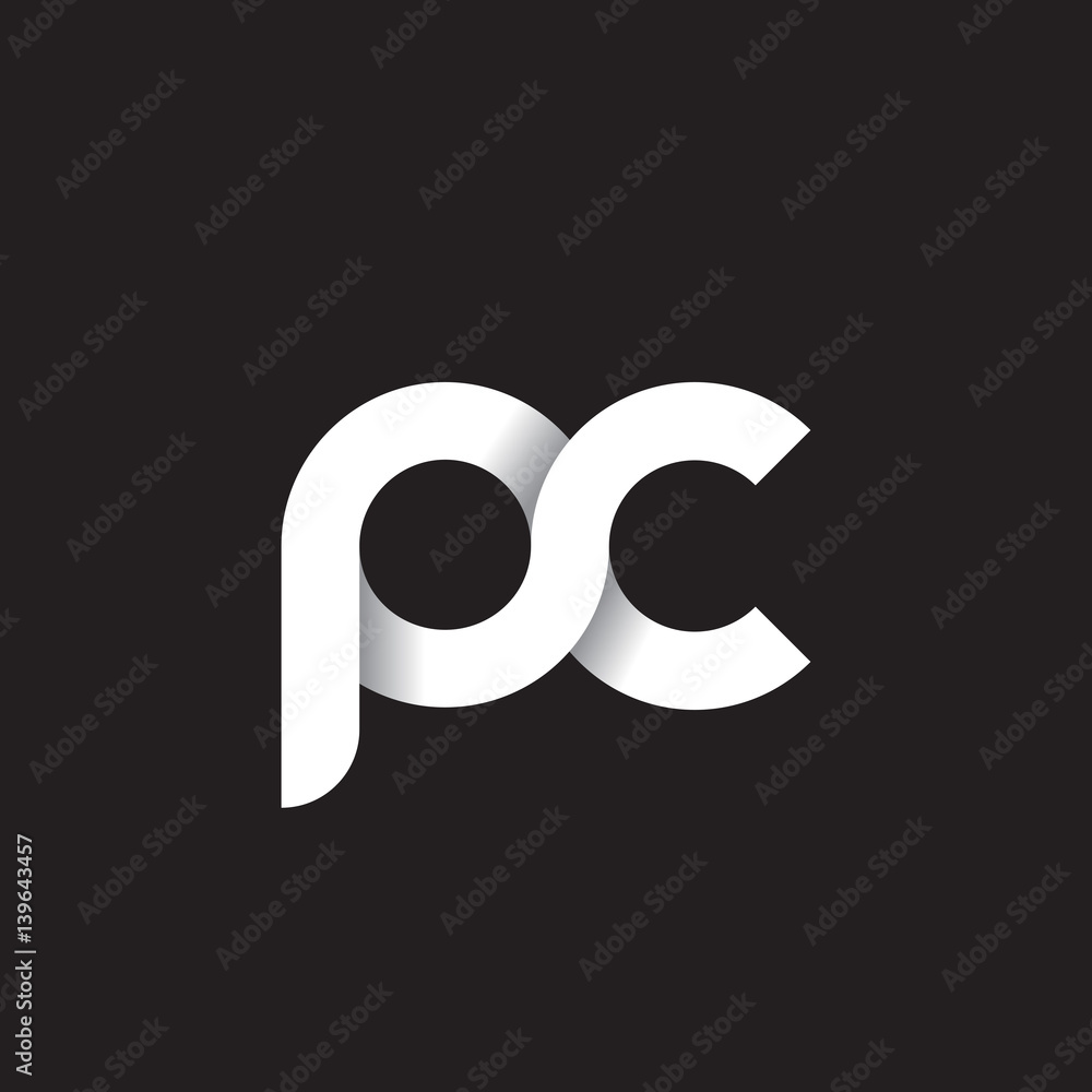 Initial lowercase letter pc, linked circle rounded logo with shadow gradient, white color on black background Initial lowercase letter pc, linked circle rounded logo with shadow gradient, white color on black background