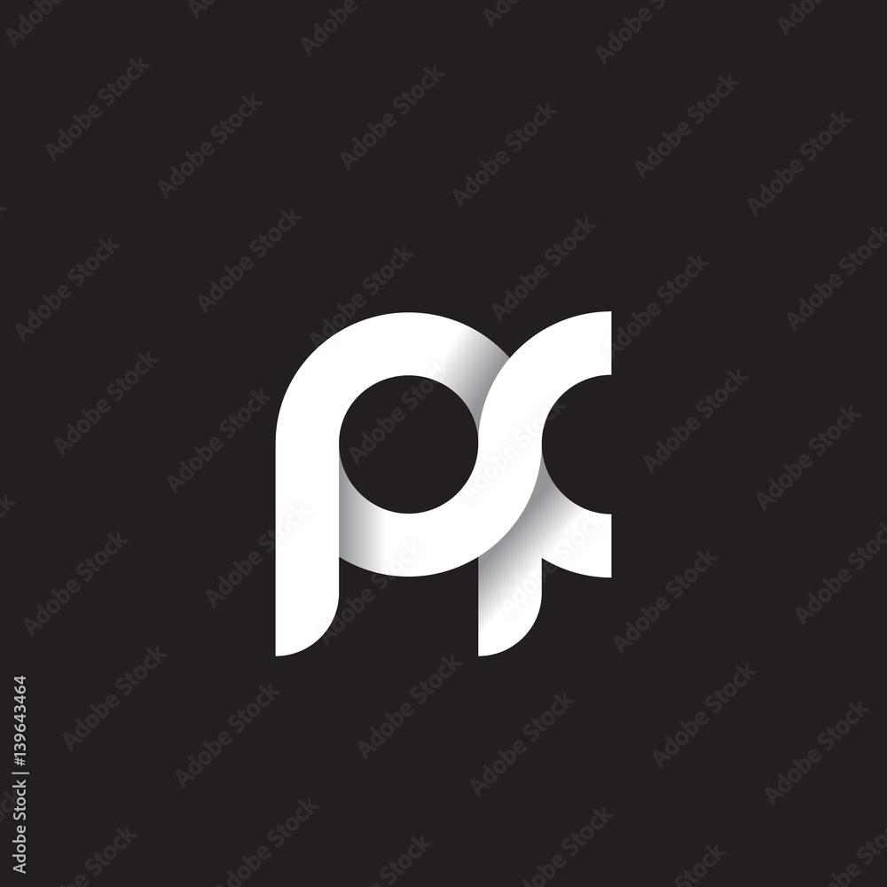 Initial lowercase letter pf, linked circle rounded logo with shadow ...