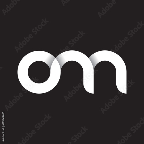 Initial lowercase letter om, linked circle rounded logo with shadow gradient, white color on black background