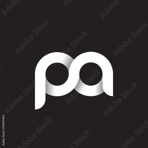 Initial lowercase letter pa, linked circle rounded logo with shadow gradient, white color on black background