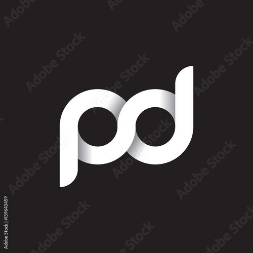 Initial lowercase letter pd, linked circle rounded logo with shadow gradient, white color on black background