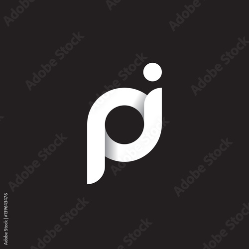 Initial lowercase letter pi, linked circle rounded logo with shadow gradient, white color on black background photo