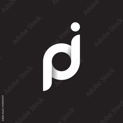 Initial lowercase letter pj, linked circle rounded logo with shadow gradient, white color on black background