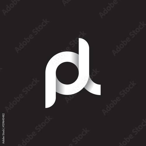 Initial lowercase letter pl, linked circle rounded logo with shadow gradient, white color on black background