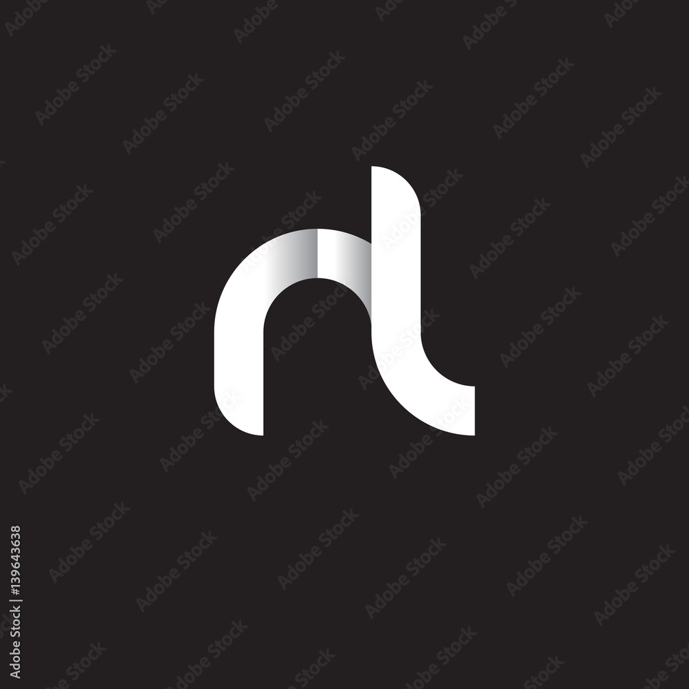 Initial lowercase letter rl, linked circle rounded logo with shadow gradient, white color on black background Initial lowercase letter rl, linked circle rounded logo with shadow gradient, white color on black background