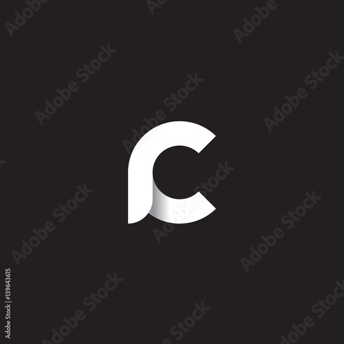 Initial lowercase letter rc, cr, linked circle rounded logo with shadow gradient, white color on black background