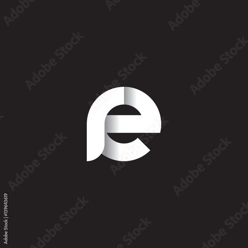 Initial lowercase letter re, er, linked circle rounded logo with shadow gradient, white color on black background