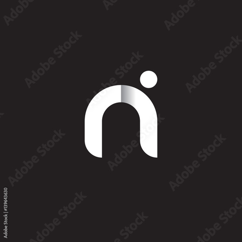 Initial lowercase letter ri, linked circle rounded logo with shadow gradient, white color on black background