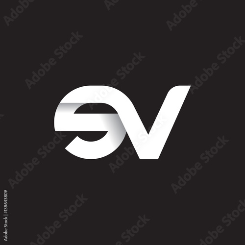 Initial lowercase letter sv, linked circle rounded logo with shadow gradient, white color on black background