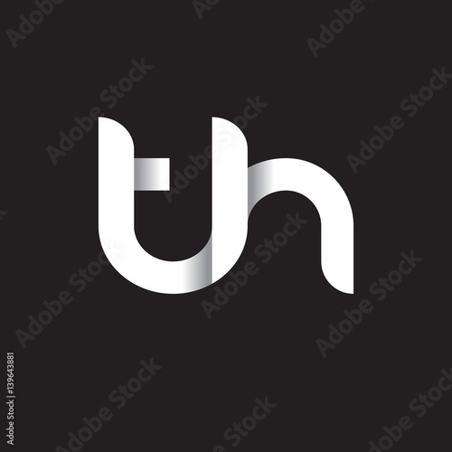 Initial lowercase letter th, linked circle rounded logo with shadow gradient, white color on black background