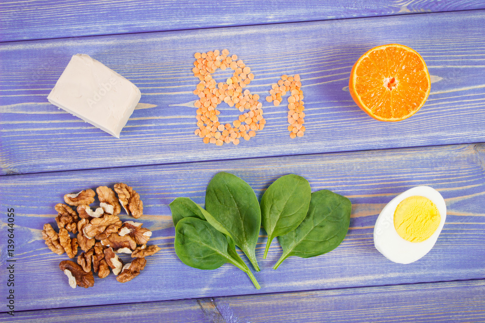Products and ingredients containing vitamin B1 and dietary fiber, healthy nutrition Products and ingredients containing vitamin B1 and dietary fiber, healthy nutrition