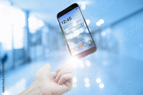 Transparent smartphone with Home screen on hand