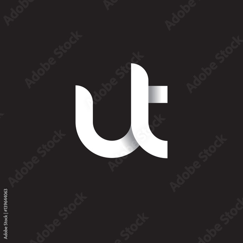 Initial lowercase letter ut, linked circle rounded logo with shadow gradient, white color on black background