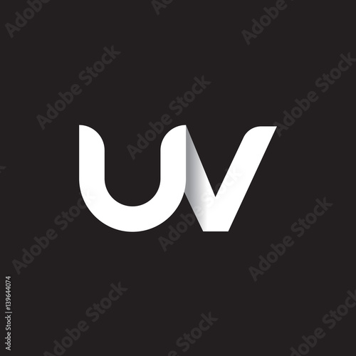 Initial lowercase letter uv, linked circle rounded logo with shadow gradient, white color on black background