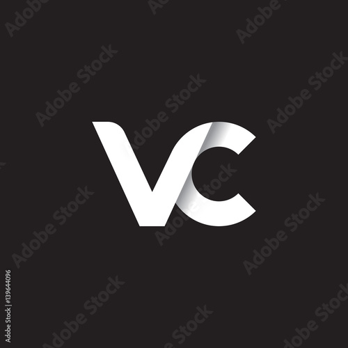 Initial lowercase letter vc, linked circle rounded logo with shadow gradient, white color on black background