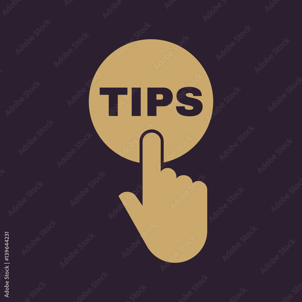 Hand pressing a button with the text TIPS icon. Support, assistance symbol. Flat design. Stock - Vector illustration Hand pressing a button with the text TIPS icon. Support, assistance symbol. Flat design. Stock - Vector illustration