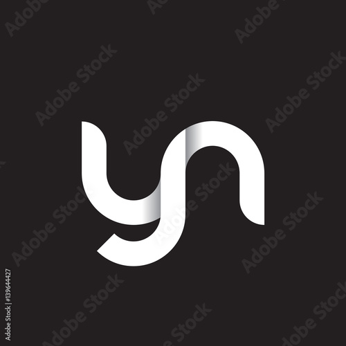 Initial lowercase letter yn, linked circle rounded logo with shadow gradient, white color on black background