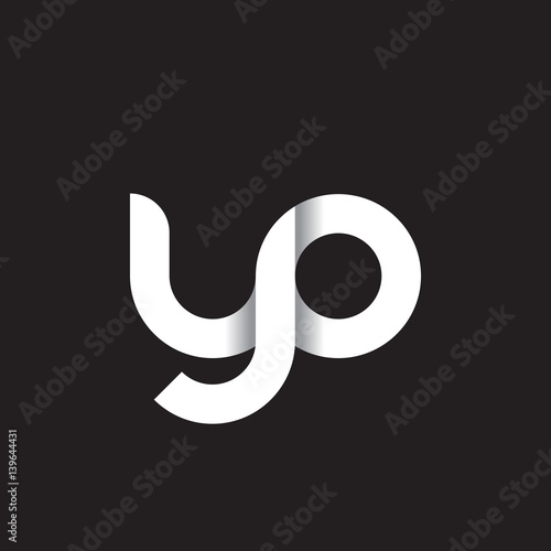 Initial lowercase letter yo, linked circle rounded logo with shadow gradient, white color on black background