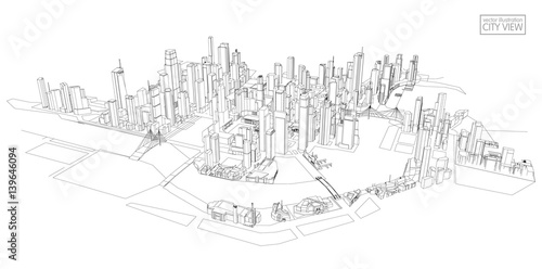 Cityscape Sketch  Vector Sketch. Architecture - Illustration