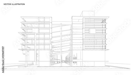 Perspective 3d Wireframe of building