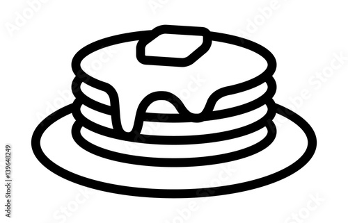 Breakfast pancakes with syrup and butter on a plate line art icon for food apps and websites photo