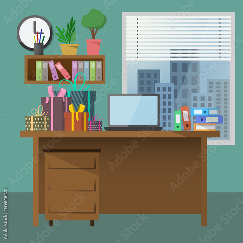 modern office interior with present boxes. Vector image. © bbnkpvlvktrvch