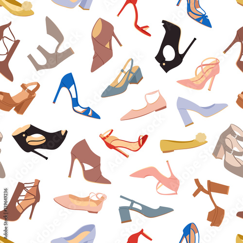 Womens shoes flat fashion footwear design vector seamless patterns background